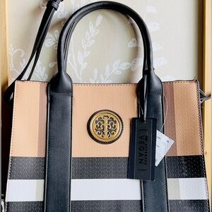 Chic Vegan Leather Striped Tote